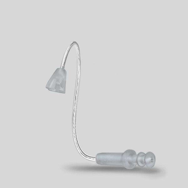 The LifeTube Refill is a transparent, curved hearing aid tube with a dome-shaped earpiece and connector, shown against a plain light gray background.